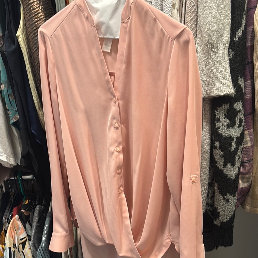 London Times Pink 3/4 Sleeve Blouse with Mandarin Collar